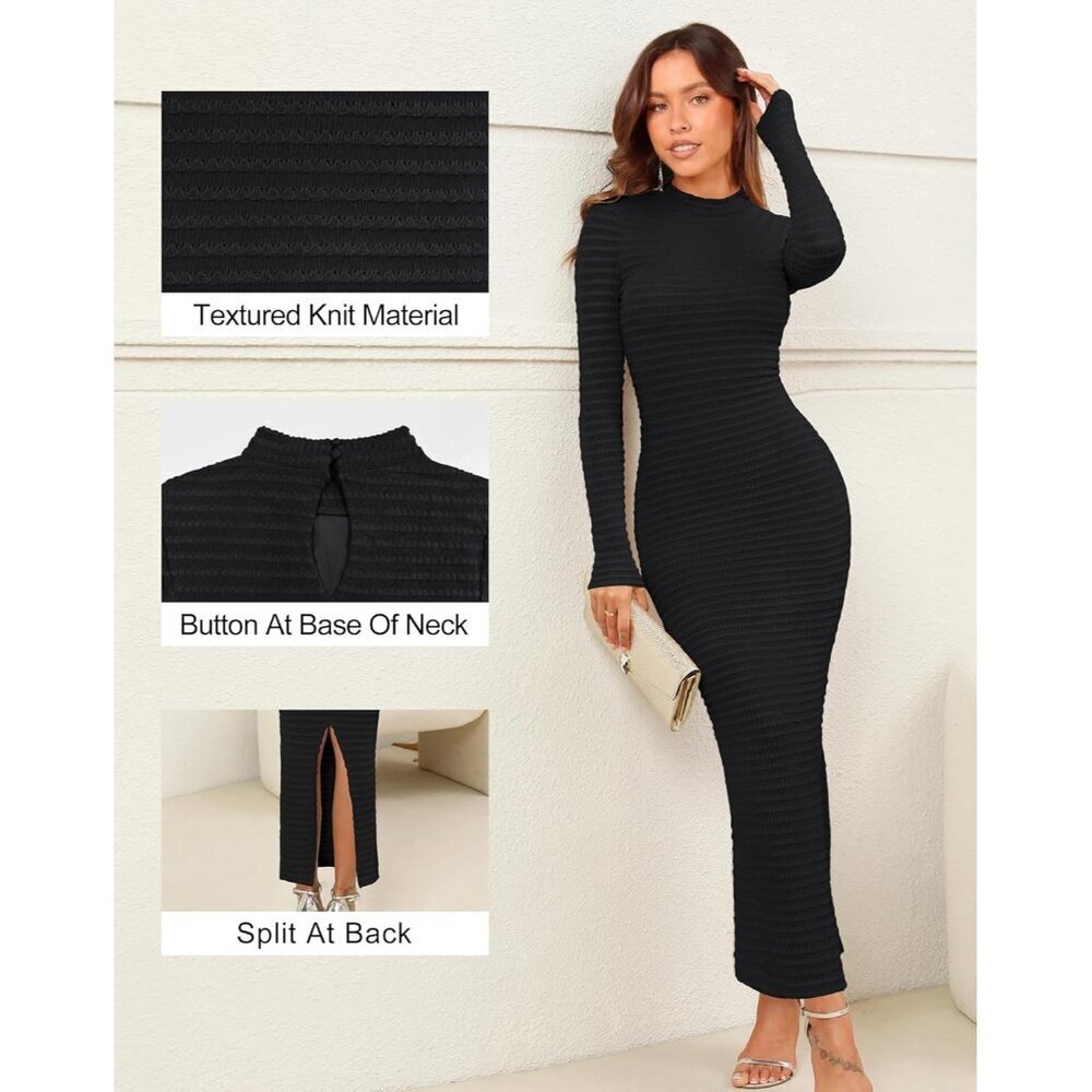 Women's Knit Sweater Dress Long Sleeve High Neck Slim Fit Casual Formal - Picture 5 of 6